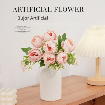 Buchet de flori artificiale cu bujori și trandafiri, stil nordic, decor pentru living și locuință, buchete mici în stil coreean