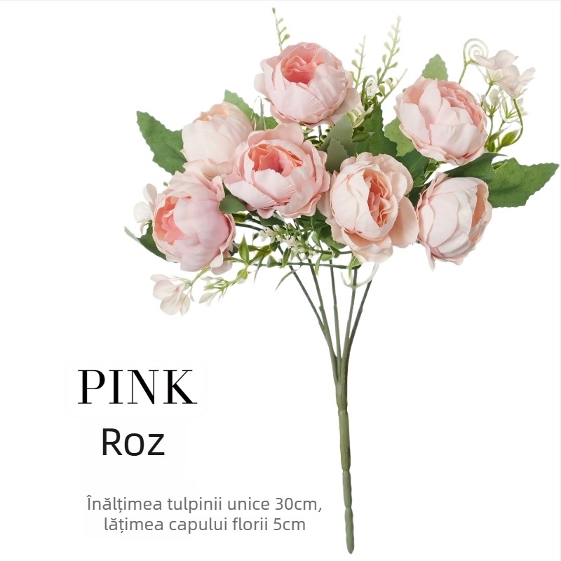 Buchet de flori artificiale cu bujori și trandafiri, stil nordic, decor pentru living și locuință, buchete mici în stil coreean