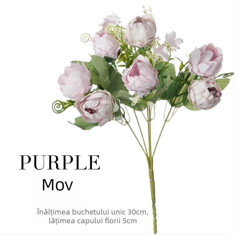 Buchet de flori artificiale cu bujori și trandafiri, stil nordic, decor pentru living și locuință, buchete mici în stil coreean