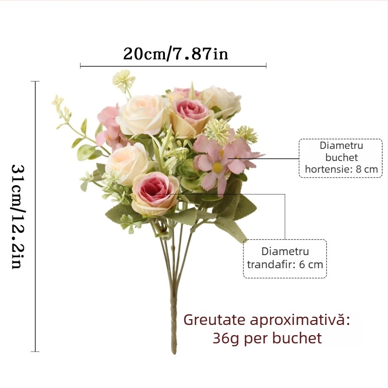 Flori artificiale cu mai multe capete, trandafir Nordic Mona pentru decor în casă și recuzită de scenă