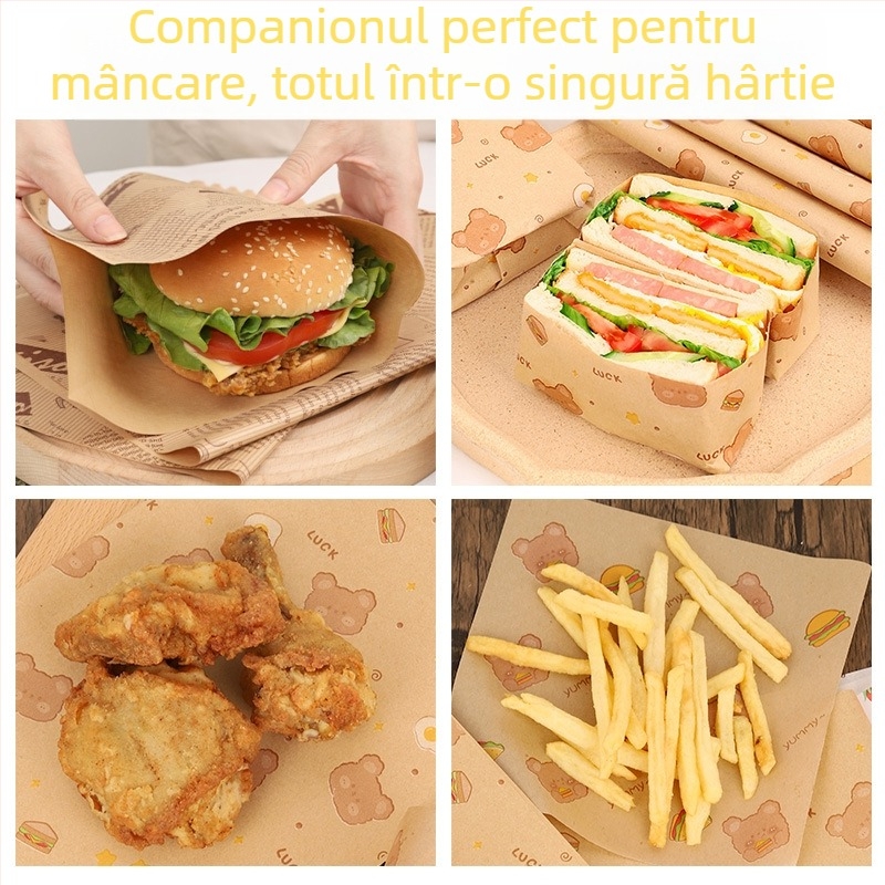 Set de hârtie pentru ambalarea sandvișurilor: hârtie absorbantă pentru ulei, hârtie pentru hamburgeri, hârtie Kraft, hârtie de copt, ambalare alimentară exterioară