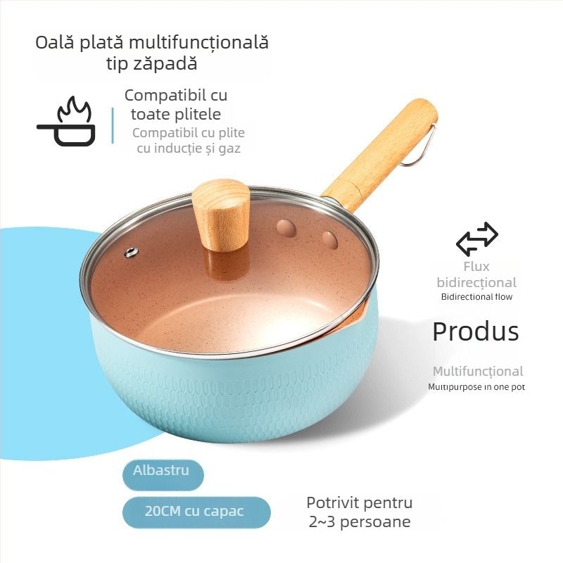 Vas antiaderent pentru hrana bebelușilor, cu strat de Maifan stone, mic vas pentru lapte, potrivit pentru gătirea instant noodles și supelor, compatibil cu plita pe gaz