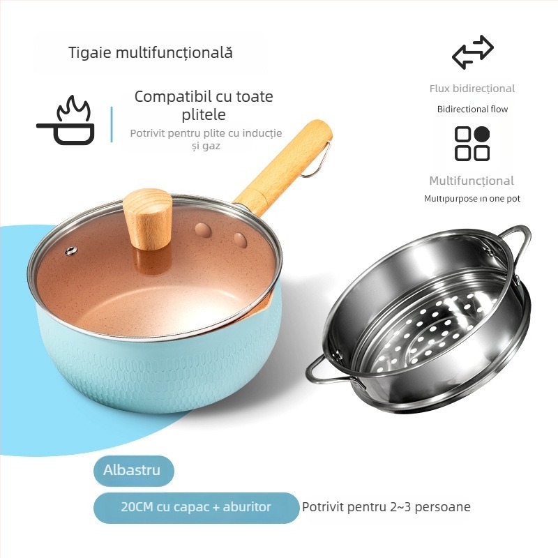 Vas antiaderent pentru hrana bebelușilor, cu strat de Maifan stone, mic vas pentru lapte, potrivit pentru gătirea instant noodles și supelor, compatibil cu plita pe gaz
