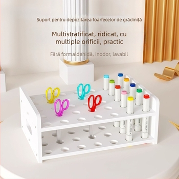 Organizator de birou cu compartimente multiple pentru obiecte mici, Pensetă pentru sprâncene, Foarfece, Pensule, Ruj — spațiu mare pentru articole de birou și pixuri.