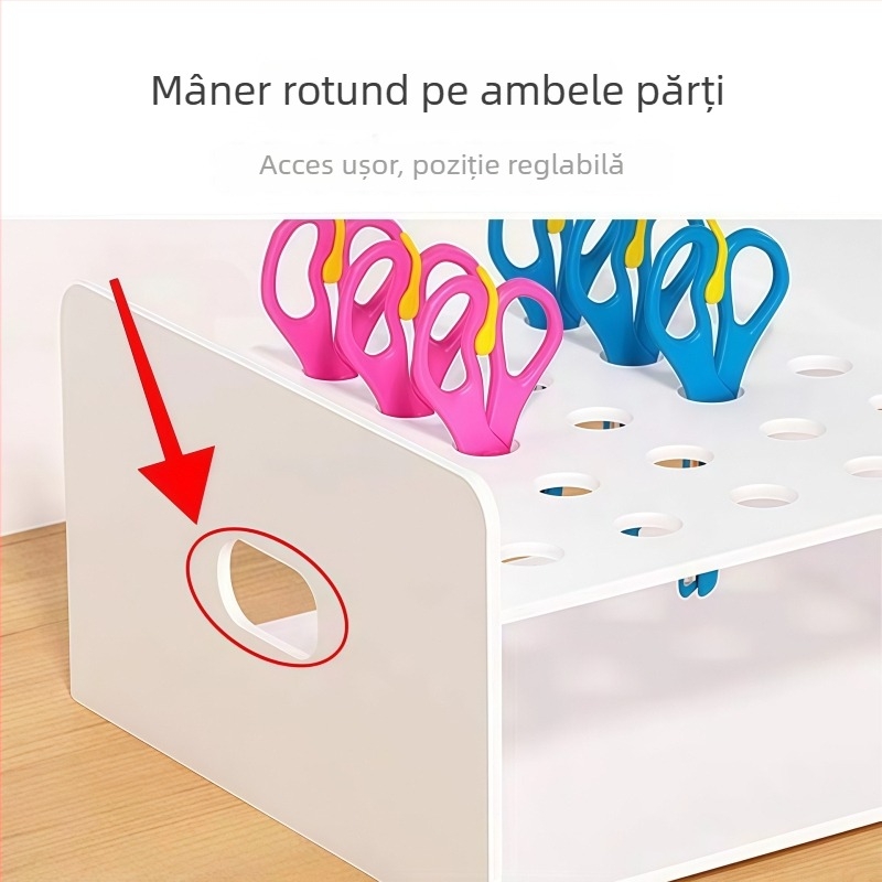 Organizator de birou cu compartimente multiple pentru obiecte mici, Pensetă pentru sprâncene, Foarfece, Pensule, Ruj — spațiu mare pentru articole de birou și pixuri.