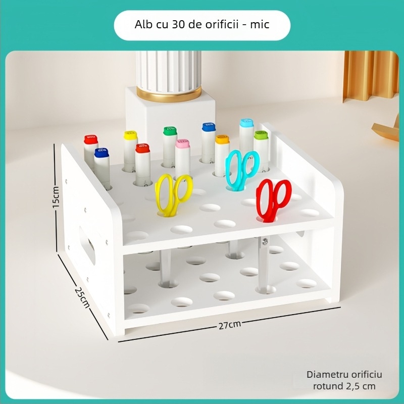 Organizator de birou cu compartimente multiple pentru obiecte mici, Pensetă pentru sprâncene, Foarfece, Pensule, Ruj — spațiu mare pentru articole de birou și pixuri.