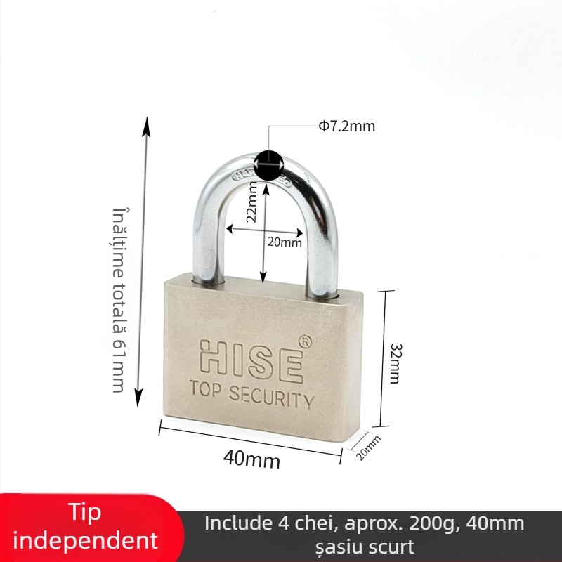 Lacăt din fier HISE, 40/50/60/70 mm, universal, design modern minimalist, lacăt de uz casnic