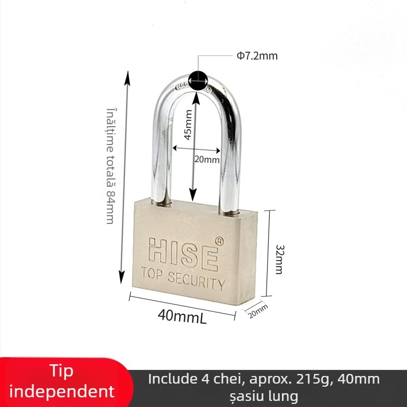 Lacăt din fier HISE, 40/50/60/70 mm, universal, design modern minimalist, lacăt de uz casnic