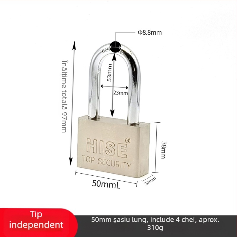 Lacăt din fier HISE, 40/50/60/70 mm, universal, design modern minimalist, lacăt de uz casnic