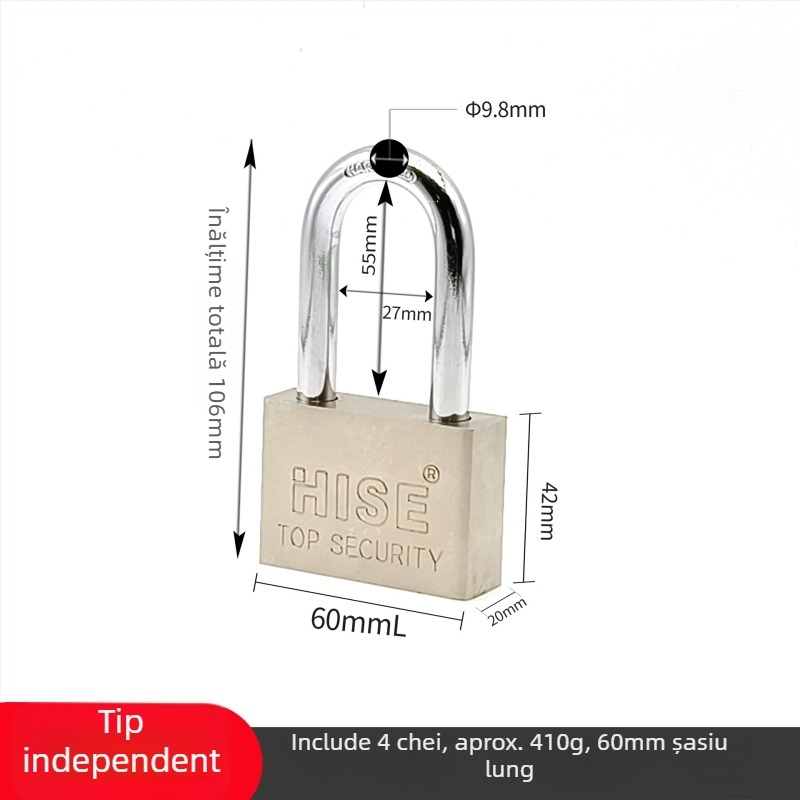 Lacăt din fier HISE, 40/50/60/70 mm, universal, design modern minimalist, lacăt de uz casnic