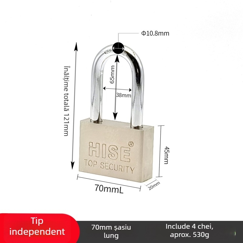 Lacăt din fier HISE, 40/50/60/70 mm, universal, design modern minimalist, lacăt de uz casnic