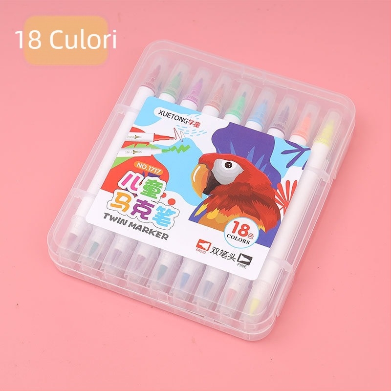 Set 12 markere pe bază de apă, cu vârf dublu, pentru copii, desen la grădiniță