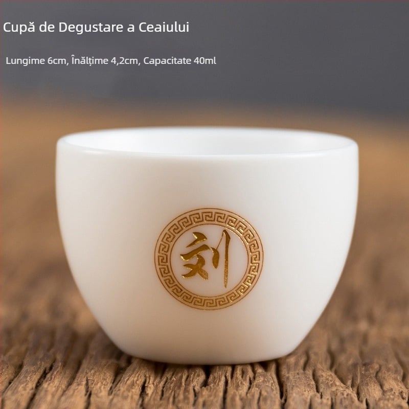 Porțelan alb Jadeit, ceașcă de ceai minimalistă pentru uz personal cu gravură, set cadou în cutie Baijiaxing