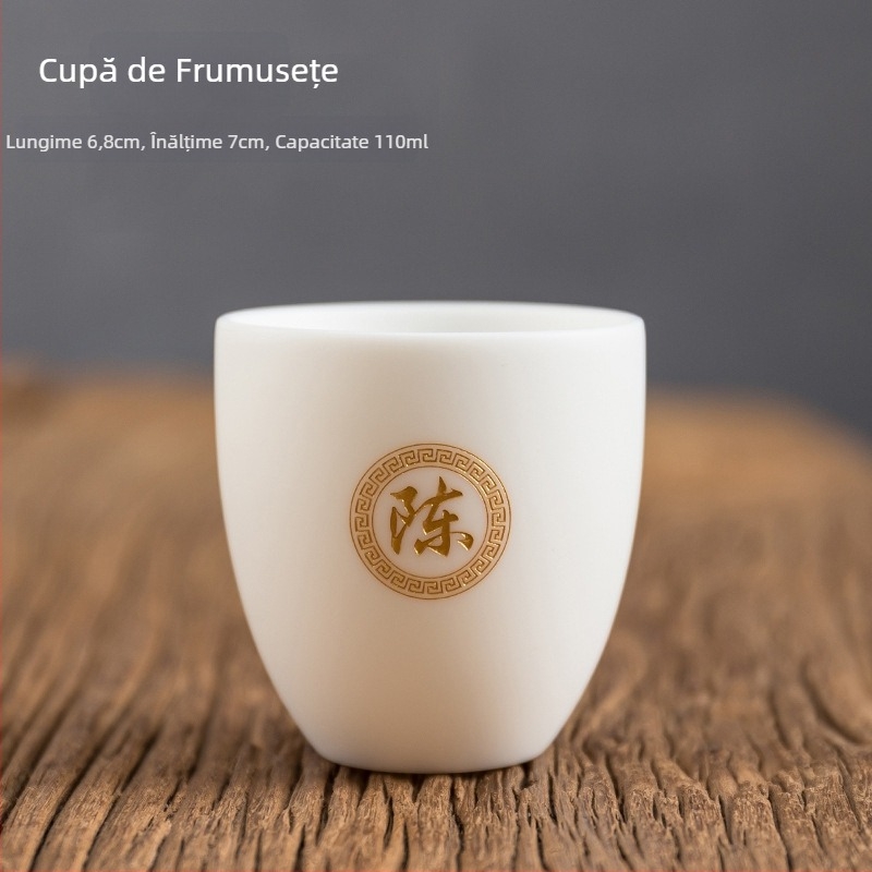 Porțelan alb Jadeit, ceașcă de ceai minimalistă pentru uz personal cu gravură, set cadou în cutie Baijiaxing