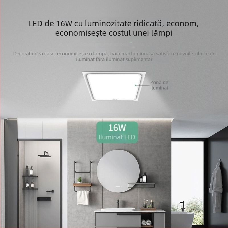 Iluminare LED încorporată în plafon și ventilator de ventilație 2-în-1 pentru bucătărie și baie
