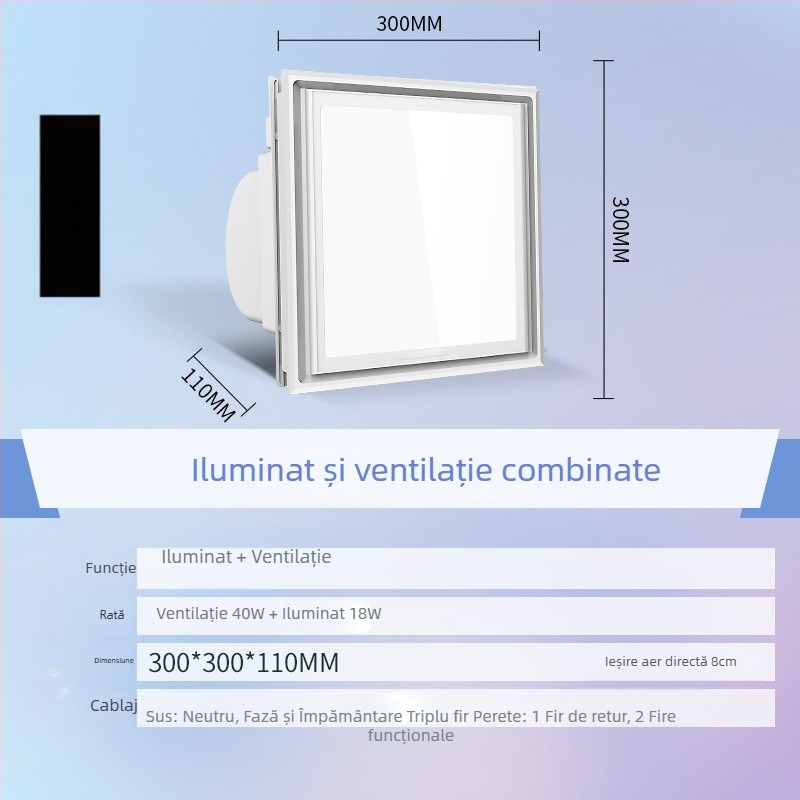 Iluminare LED încorporată în plafon și ventilator de ventilație 2-în-1 pentru bucătărie și baie