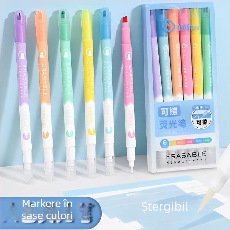 Set de evidențiere cu două capete, cu 3 pixuri color stacking și 3 pixuri ștergătoare
