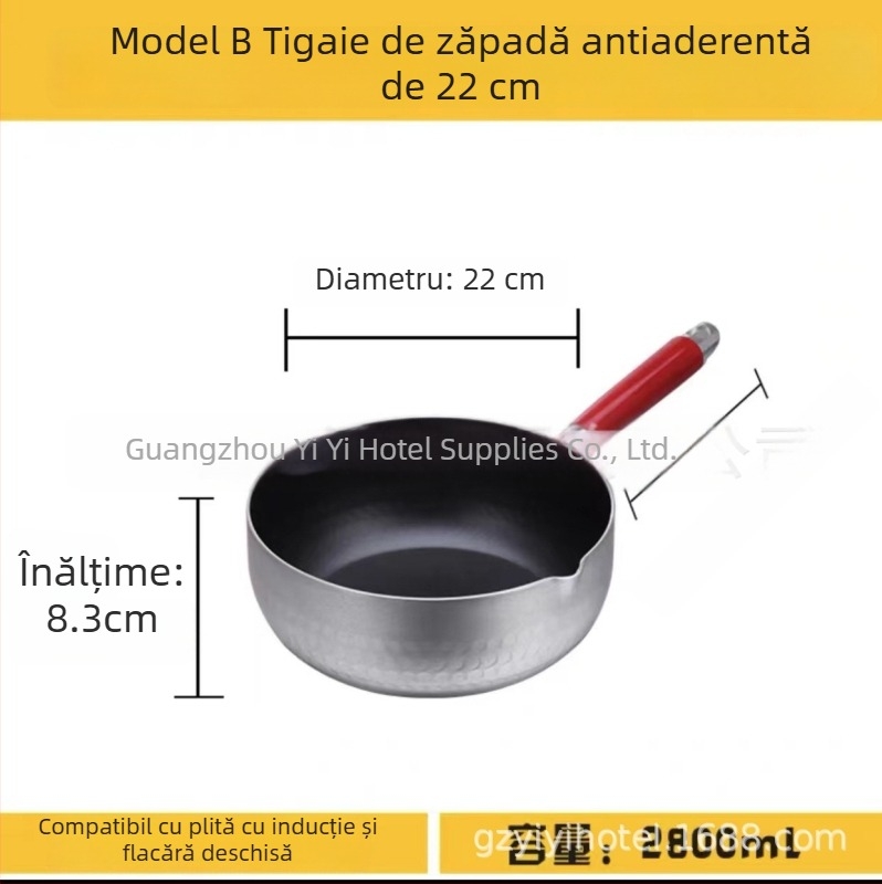 Oală plată din aluminiu cu fund gros, pentru supe, tăiței, terci, lapte, hot pot picant, ramen și tăiței instant