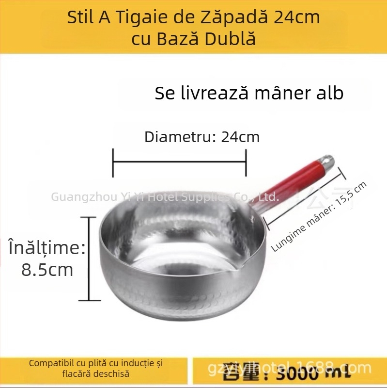 Oală plată din aluminiu cu fund gros, pentru supe, tăiței, terci, lapte, hot pot picant, ramen și tăiței instant
