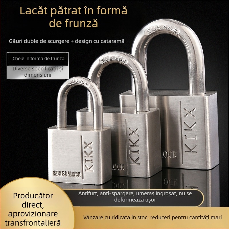 Lacăt din oțel inoxidabil pentru uz casnic și cămin, impermeabil, rezistent la ruginire, anti-furt, cu braț scurt și lamă pătrată, diverse dimensiuni