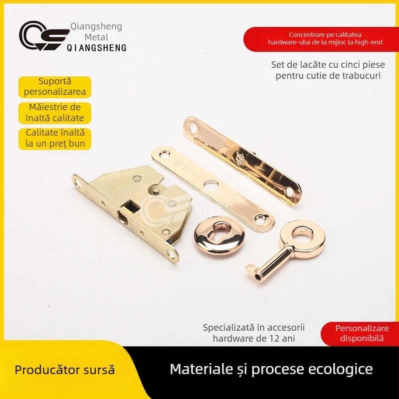 Set de cinci încuietori pentru cutie de trabucuri – încuietori de înaltă calitate din aliaj de zinc și oțel inoxidabil, cutie din lemn