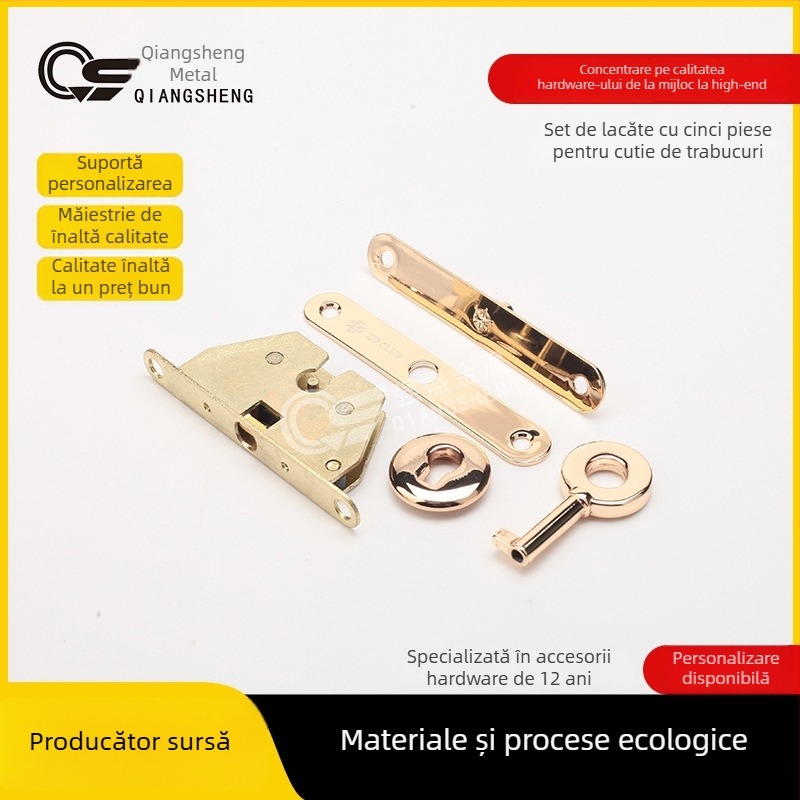 Set de cinci încuietori pentru cutie de trabucuri – încuietori de înaltă calitate din aliaj de zinc și oțel inoxidabil, cutie din lemn
