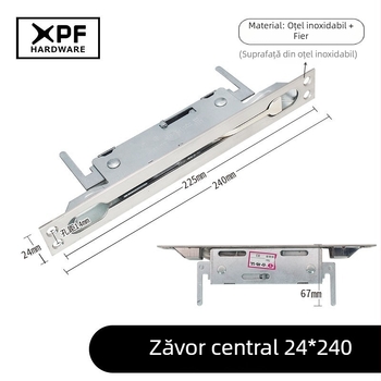 Bolț central de control pentru ușa de securitate rezidențială, mecanism de închidere mecanic, 24x240mm, din oțel inoxidabil și fier