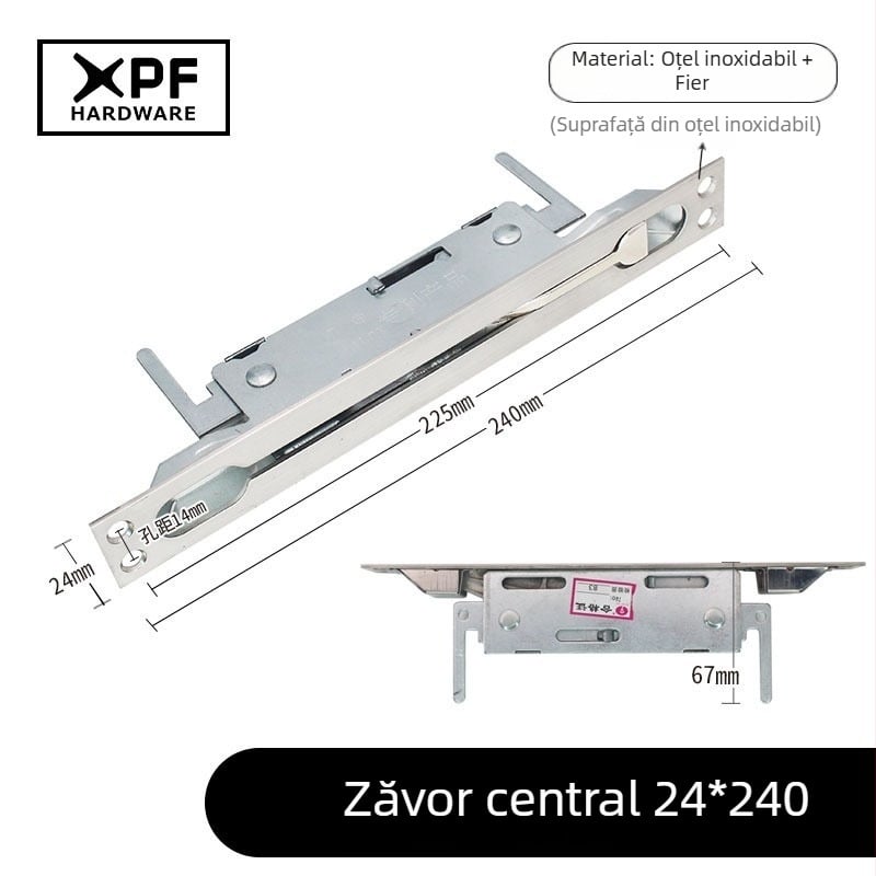 Bolț central de control pentru ușa de securitate rezidențială, mecanism de închidere mecanic, 24x240mm, din oțel inoxidabil și fier