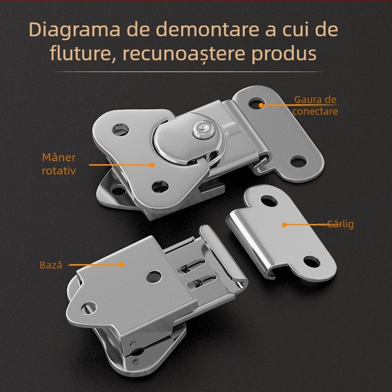 Încuietoare cu fluture din oțel inoxidabil pentru casete și cutii de scule, mecanism de închidere rotativ, model J808B