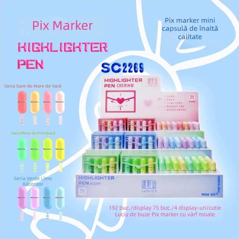Highlighter în formă de pastilă, mini, compact și portabil, stil ruj