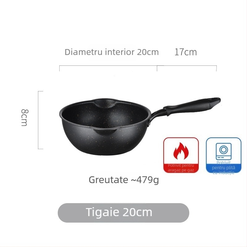 Wok antiaderent cu piatră Maifan, dimensiune mică, fond plat, pentru prăjit și sotat, potrivit pentru plită cu gaz și inducție