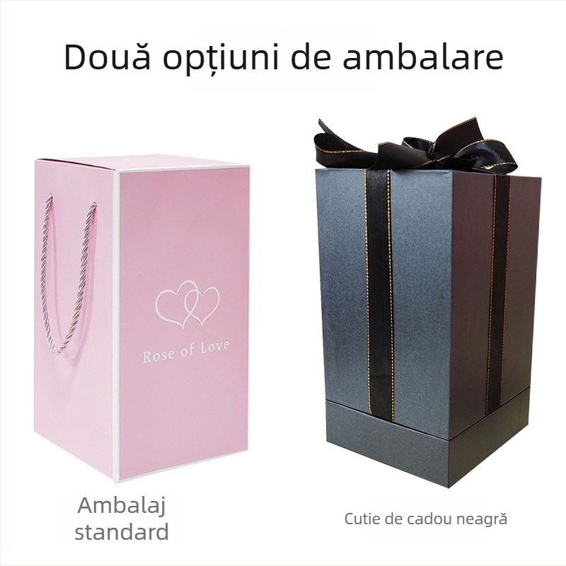 Trei trandafiri veșnic gravati cu laser, într-un dom de sticlă, iluminați, cadou decorativ