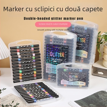 Marker cu două capete, sclipitor, vârf moale pentru acuarelă, destinat elevilor din învățământul primar, cu pulbere sclipitoare, marker de evidențiere