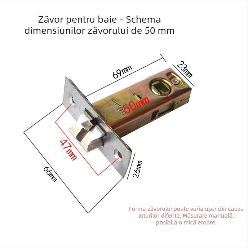 Cilindru de încuietoare pentru ușă de baie/toaletă, cu limbă unică – 55/40/50/60/70 mm