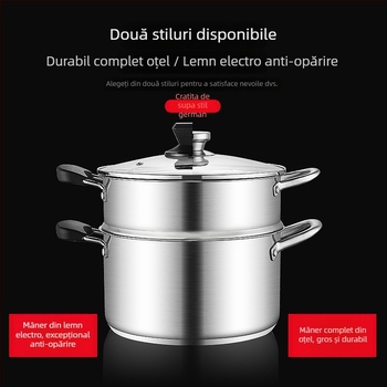 Oală de supă din oțel inoxidabil 304, pereți drepți, capac mare, înaltă pentru a preveni vărsarea, fund dublu, pentru uz casnic și comercial