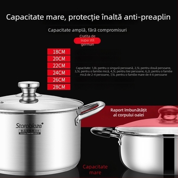 Oală de supă din oțel inoxidabil 304, pereți drepți, capac mare, înaltă pentru a preveni vărsarea, fund dublu, pentru uz casnic și comercial