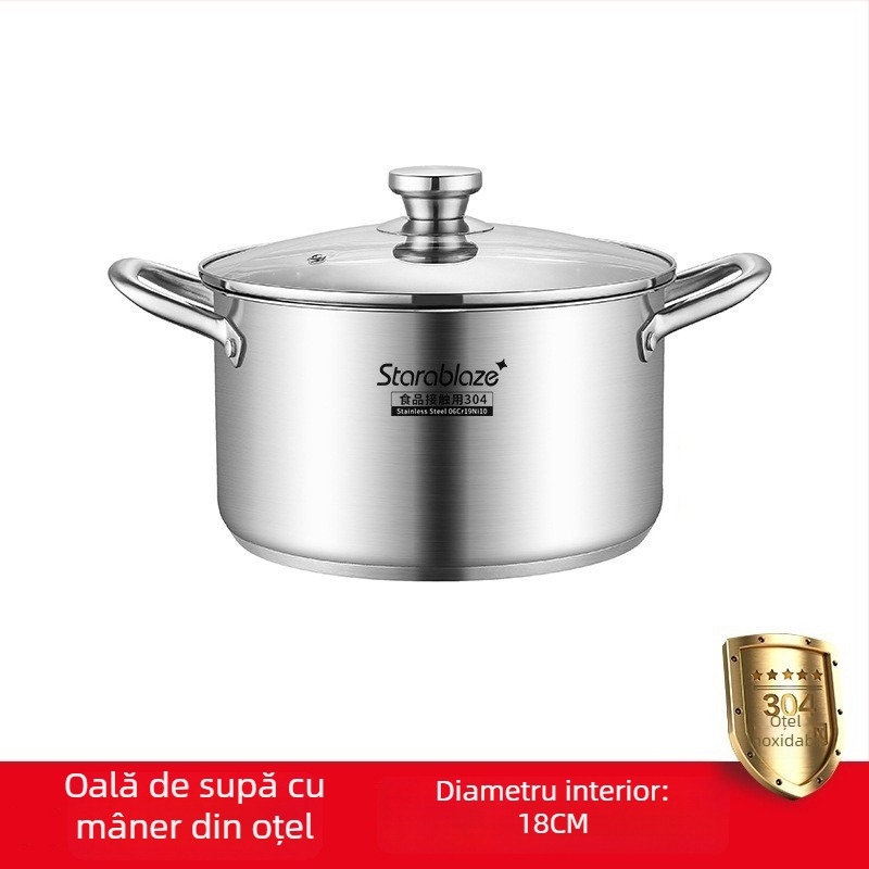 Oală de supă din oțel inoxidabil 304, pereți drepți, capac mare, înaltă pentru a preveni vărsarea, fund dublu, pentru uz casnic și comercial
