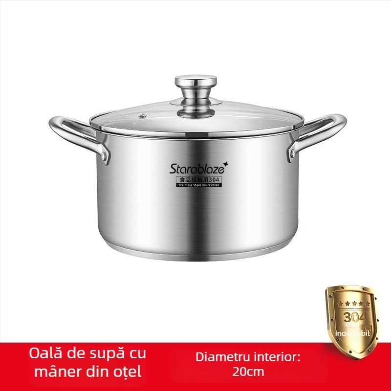 Oală de supă din oțel inoxidabil 304, pereți drepți, capac mare, înaltă pentru a preveni vărsarea, fund dublu, pentru uz casnic și comercial