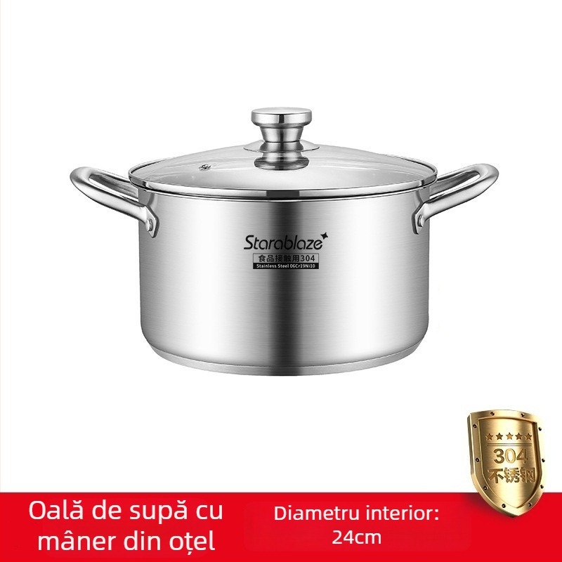 Oală de supă din oțel inoxidabil 304, pereți drepți, capac mare, înaltă pentru a preveni vărsarea, fund dublu, pentru uz casnic și comercial