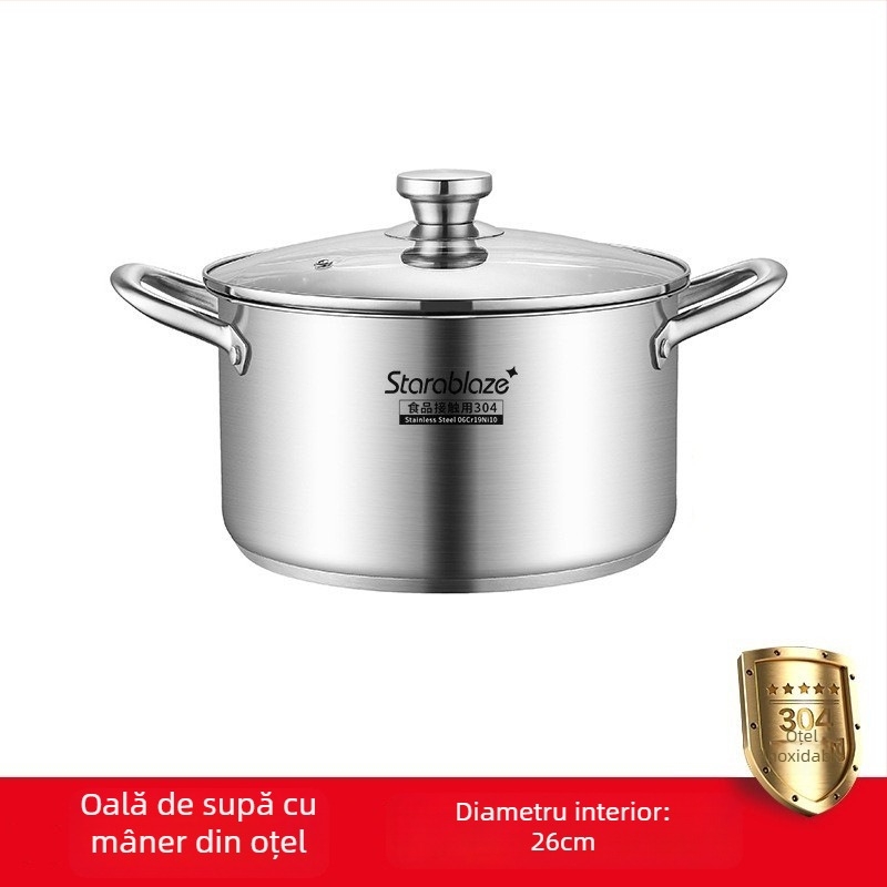 Oală de supă din oțel inoxidabil 304, pereți drepți, capac mare, înaltă pentru a preveni vărsarea, fund dublu, pentru uz casnic și comercial