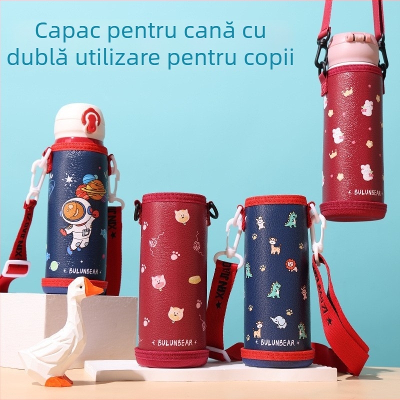 Husă pentru ceașcă din piele PU, curea crossbody, protecție anti-cădere, universală pentru elevi și adulți