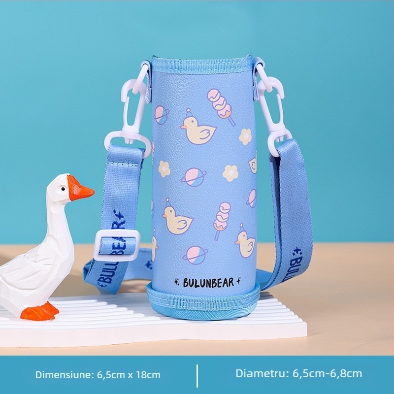 Husă pentru ceașcă din piele PU, curea crossbody, protecție anti-cădere, universală pentru elevi și adulți