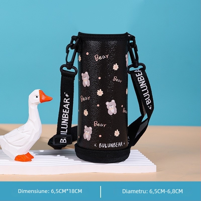 Husă pentru ceașcă din piele PU, curea crossbody, protecție anti-cădere, universală pentru elevi și adulți