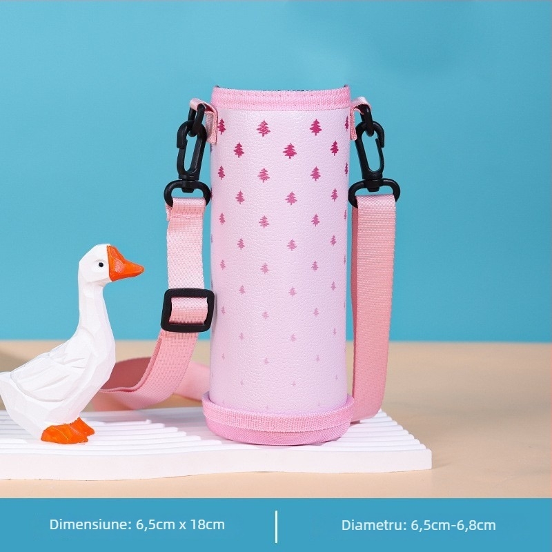 Husă pentru ceașcă din piele PU, curea crossbody, protecție anti-cădere, universală pentru elevi și adulți