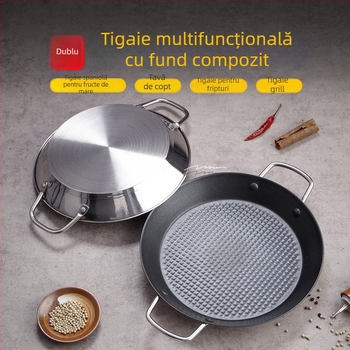 Lishun Tigaie paella spaniolă, oțel inoxidabil, antiaderent, două mânere, stil japonez