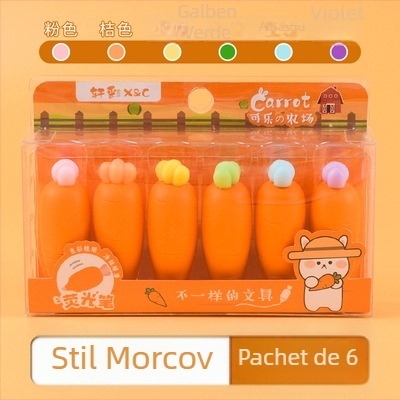 Marker de evidențiere în formă de morcov și ananas — marker drăguț pentru acuarelă, cadou colorat pentru papetărie
