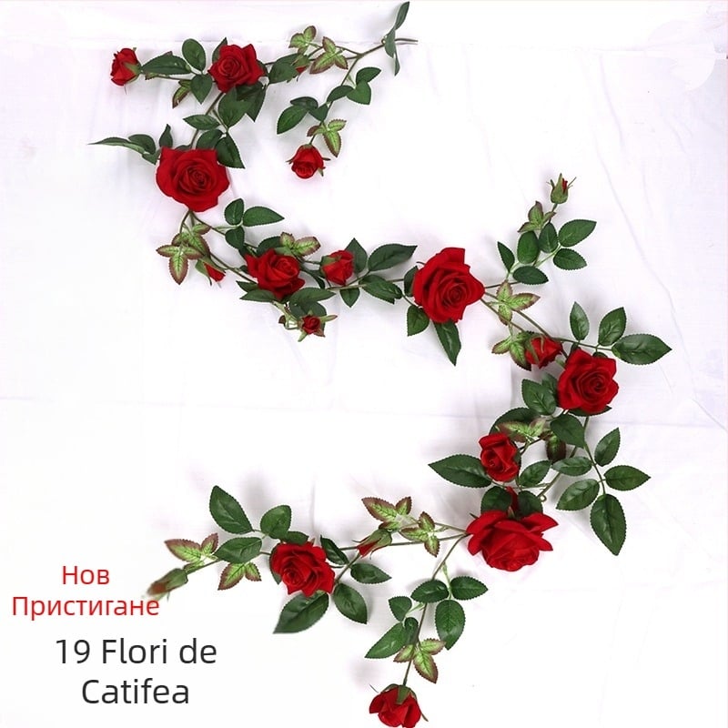 Vițe de trandafiri artificiale pentru nunți și decor în casă, șuvițe din catifea și plastic, flori artificiale de înaltă calitate și verdeață pentru acoperire