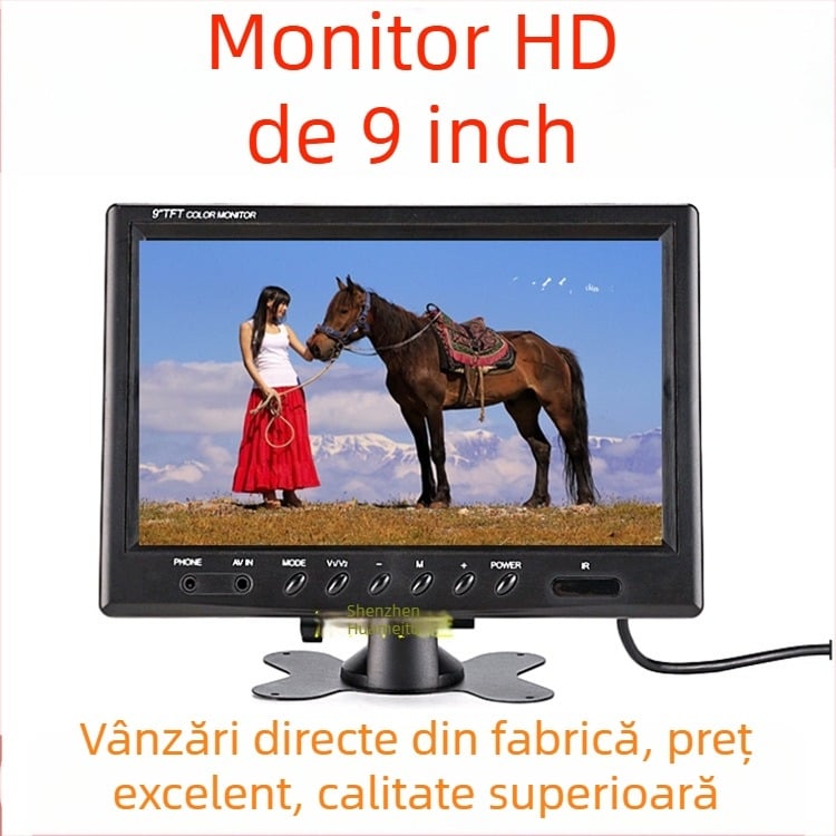 Display LCD auto de 9 inch, rezoluție 800x480, două intrări AV, monitor de recul