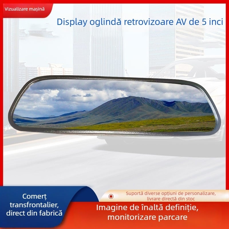Display oglindă retrovizoare auto, 5 inch, HD, cu monitor AV pentru mers înapoi