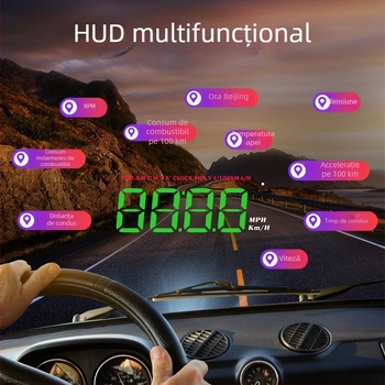 HUD de înaltă rezoluție pentru automobile, compatibil OBD, ecran de afișaj portabil